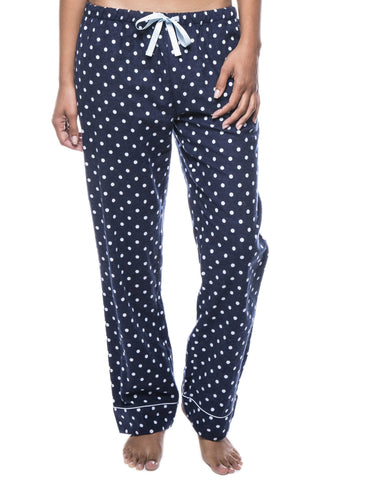 Womens 100% Cotton Flannel Lounge Pants - Dots Diva Dark Blue/Light Blue