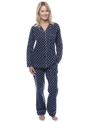 Women's 100% Cotton Flannel Pajama Sleepwear Set - Dots Diva Dark Blue/Light Blue