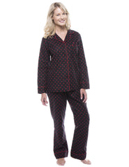 Women's 100% Cotton Flannel Pajama Sleepwear Set - Dots Diva Black/Red