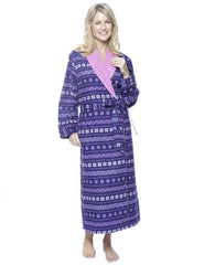 Robes for Women, Cotton Flannel Fleece Lined Womens robe - Snowflakes Blue