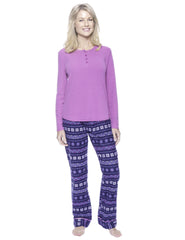 Womens Premium 100% Cotton Flannel Loungewear Set - Nordic Snowflakes Blue