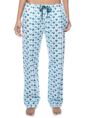 Womens 100% Cotton Flannel Lounge Pants - Scribbled Hearts White/Blue