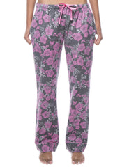 Womens 100% Cotton Flannel Lounge Pants - Floral Grey/Pink