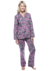 Women's 100% Cotton Flannel Pajama Sleepwear Set - Floral Grey/Pink