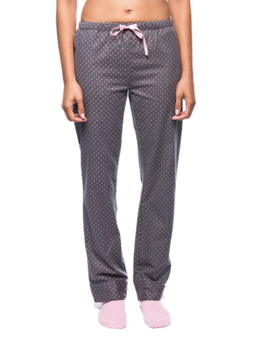 Womens Premium 100% Cotton Flannel Lounge Pants - Pindots Charcoal