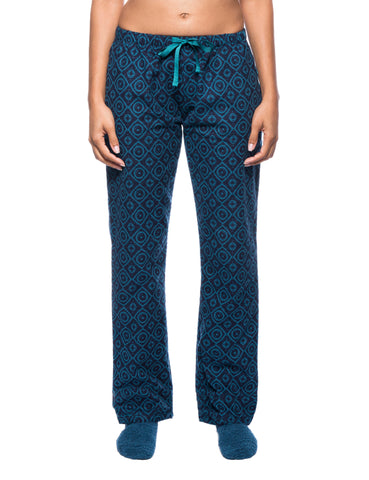 Womens Premium 100% Cotton Flannel Lounge Pants - Moroccan Navy/Teal