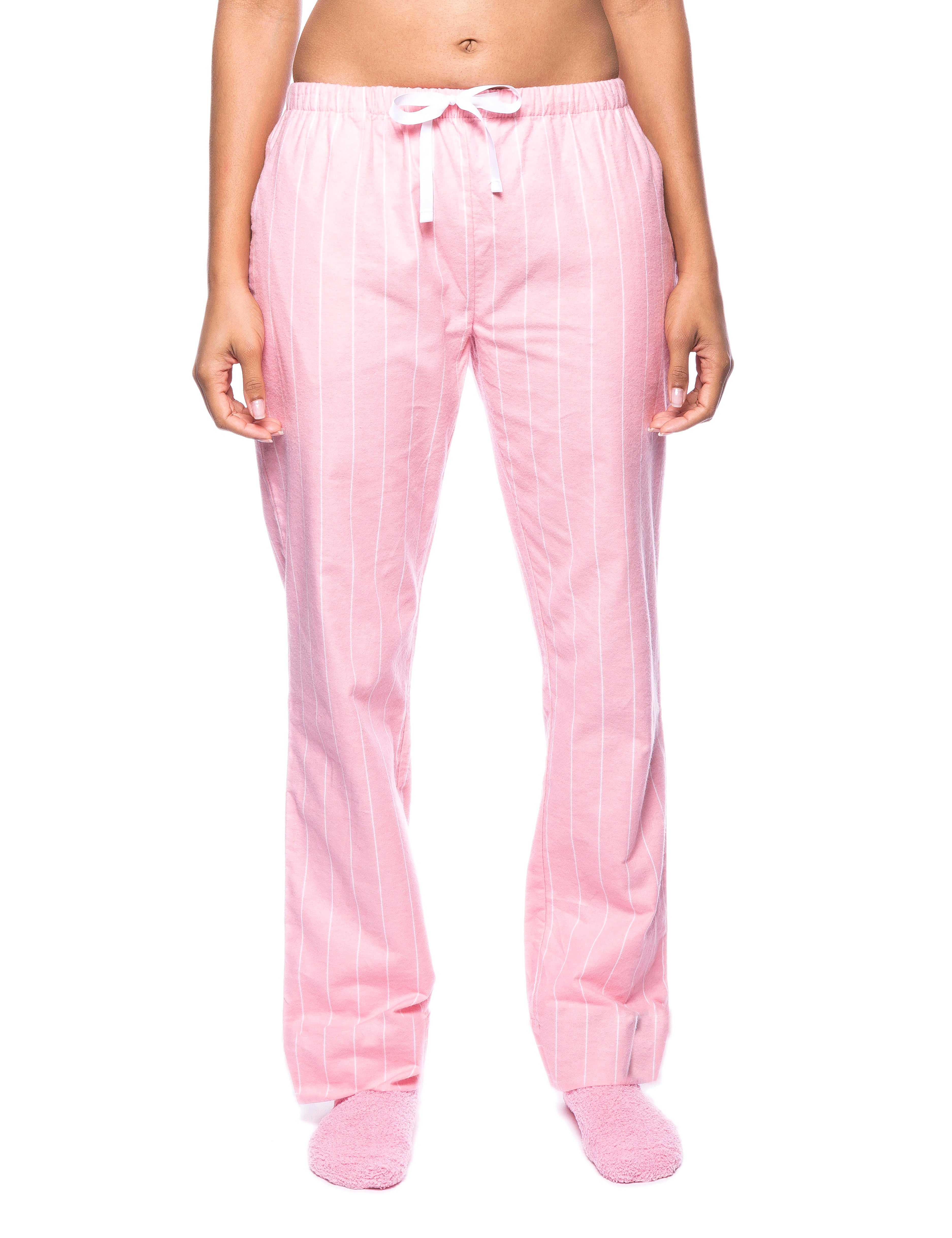 Womens Premium 100% Cotton Flannel Lounge Pants - Stripes Pink