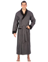 Men's Premium 100% Cotton Flannel Fleece Lined Robe - Dark Grey