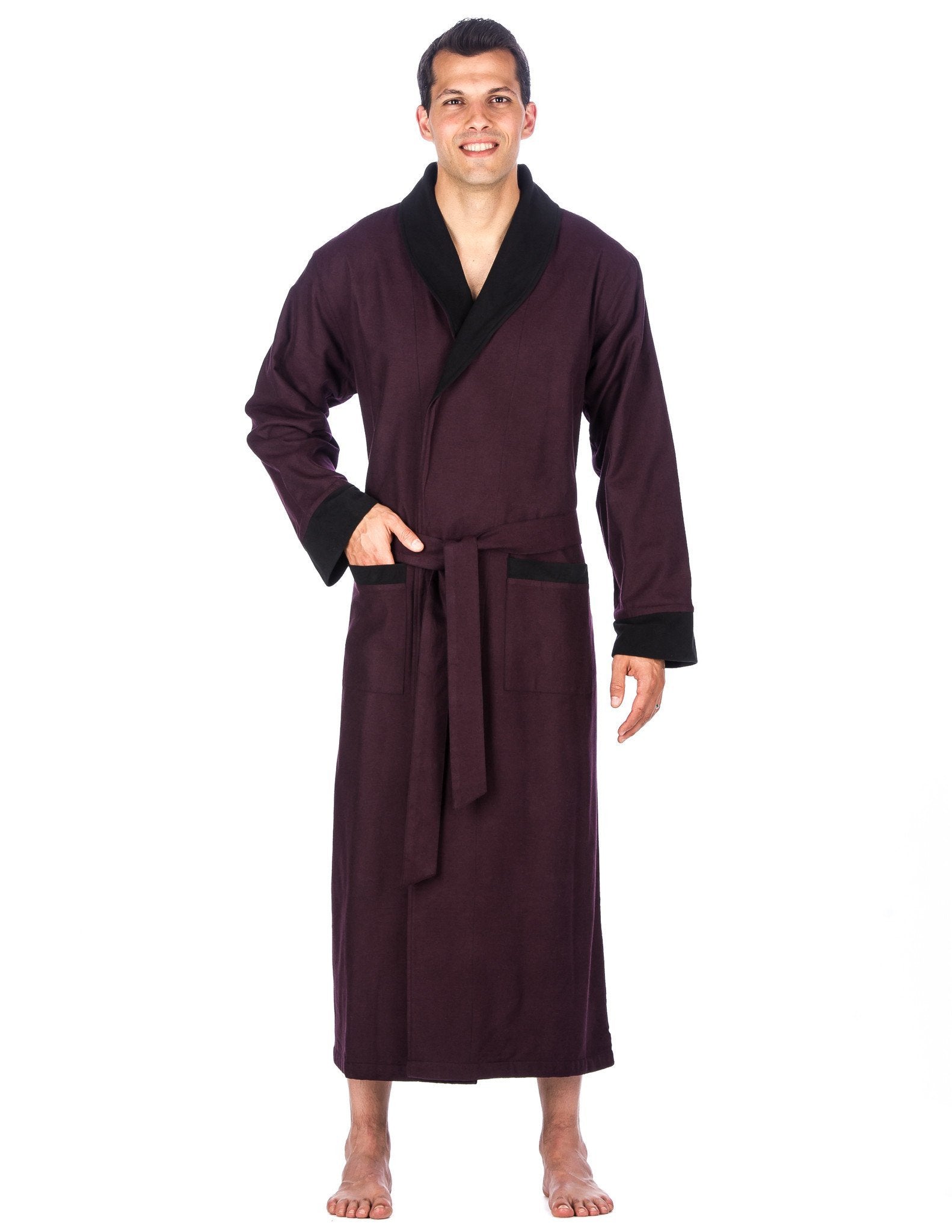 Men's Premium 100% Cotton Flannel Fleece Lined Robe - Fig