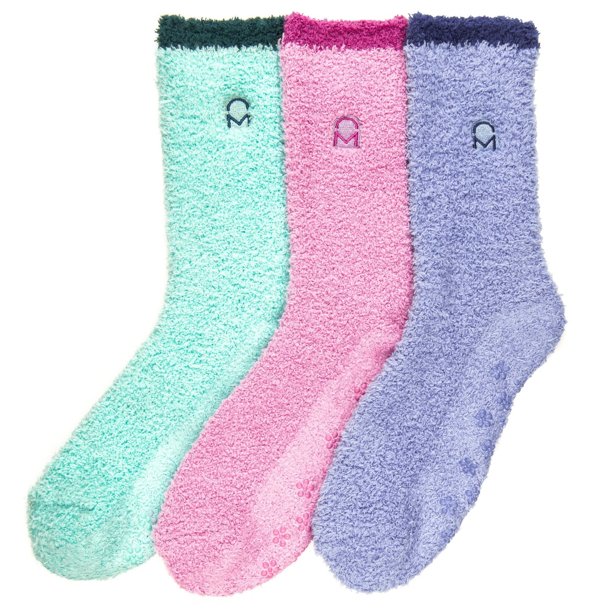 Women's (3 Pairs) Soft Anti-Skid Fuzzy Winter Crew Socks - Set A9