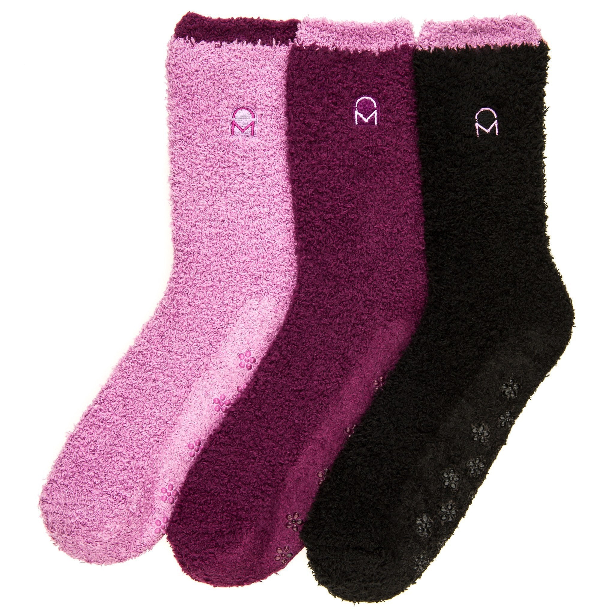 Women's (3 Pairs) Soft Anti-Skid Fuzzy Winter Crew Socks - Set B3