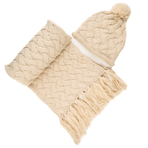 Women's Metro Winter Scarf and Hat Set - Beige