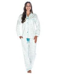 Women's Premium 100% Cotton Flannel Pajama Sleepwear Set (Relaxed Fit) - Bird White