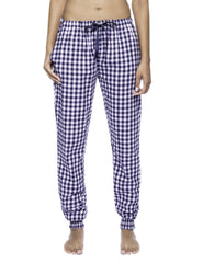 Women's Premium Flannel Jogger Lounge Pants - Gingham Blue/Heather