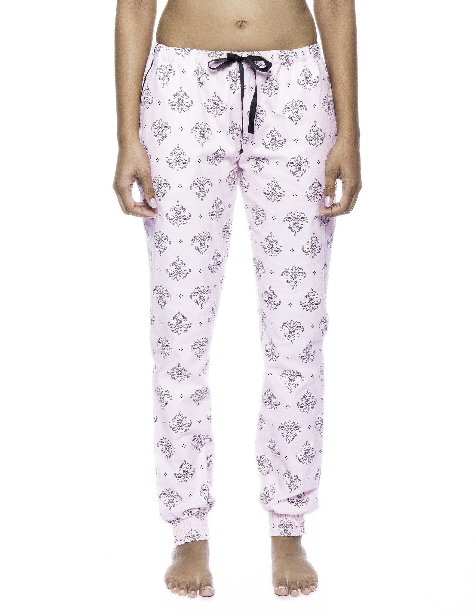 Women's Premium Flannel Jogger Lounge Pants - Fleur Pink/Black