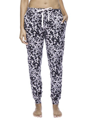Women's Premium Flannel Jogger Lounge Pants - Leopard Pink/Grey