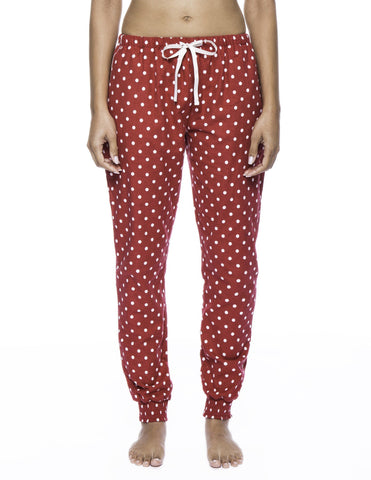 Women's Premium Flannel Jogger Lounge Pants - Dots Diva Red