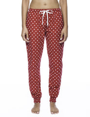 Women's Premium Flannel Jogger Lounge Pants - Dots Diva Red