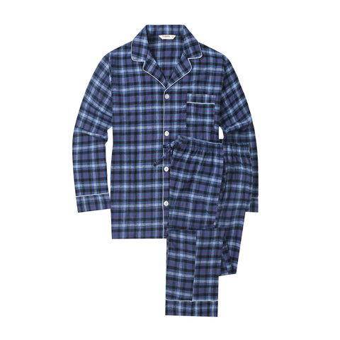 Flannel People Mens 100% Cotton Flannel Pajama Set with Pant Pockets & Drawstring - Denim Plaid