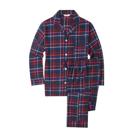 Flannel People Mens 100% Cotton Flannel Pajama Set with Pant Pockets & Drawstring - Plaid Blue-Green-Red