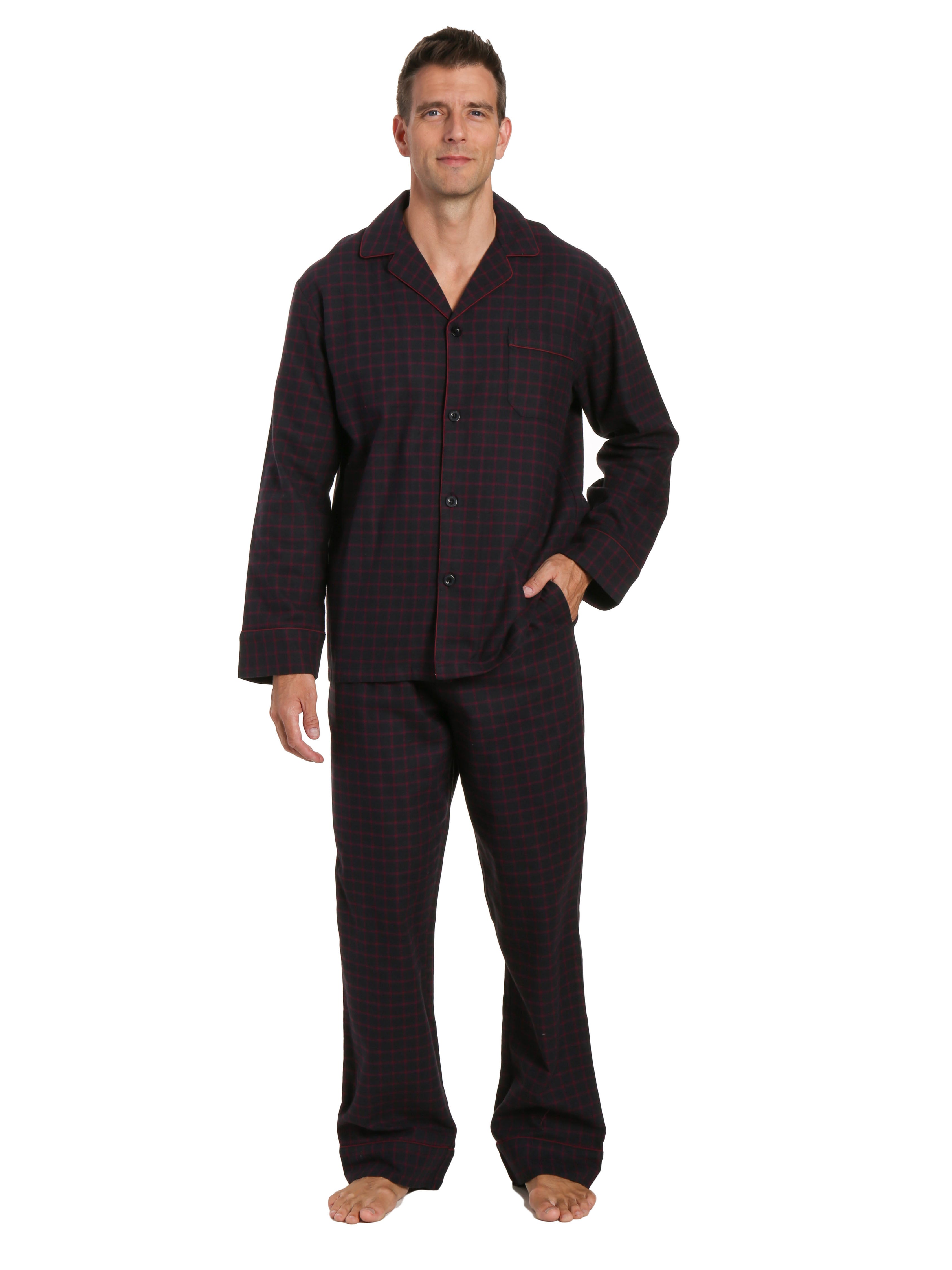 Mens 100% Cotton Flannel Pajama Set - Checks - Black-Fig