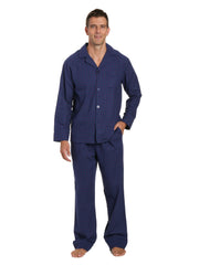Mens 100% Cotton Flannel Pajama Set - Checks - Dark Blue