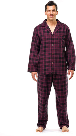 Men's Flannel Pajama Set - Plaid Burgundy-Black