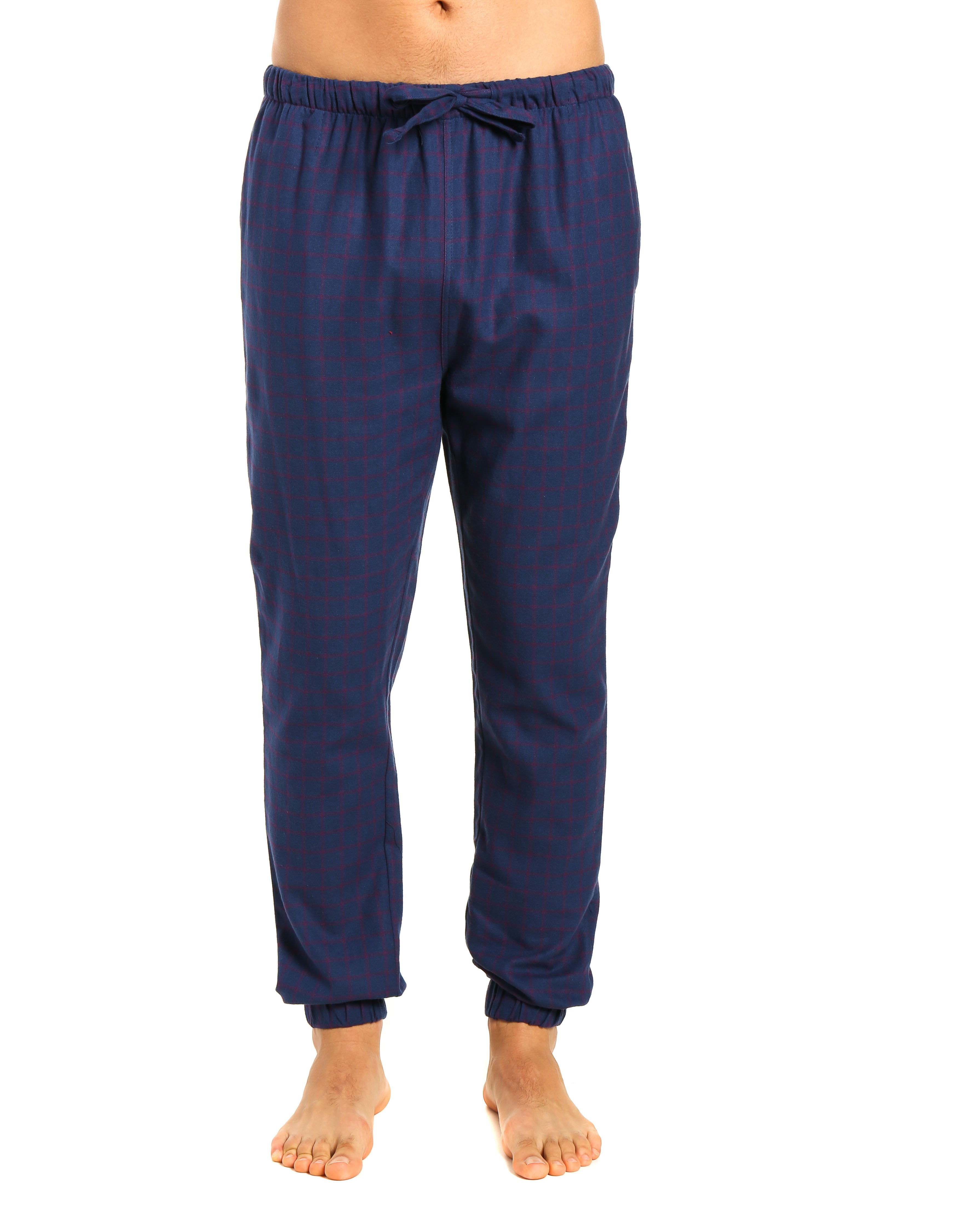 Mens 100% Cotton Flannel Jogger Lounge Pants - Checks - Dark Blue