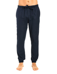 Mens 100% Cotton Flannel Jogger Lounge Pants - Windowpane Checks - Navy Green