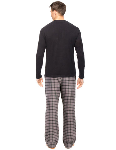 Mens Premium 100% Cotton Flannel Lounge Set - Checks - Charcoal Black