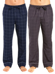 2-Pack Men's 100% Cotton Flannel Lounge Pants (Windowpane Checks Iron-Navy)