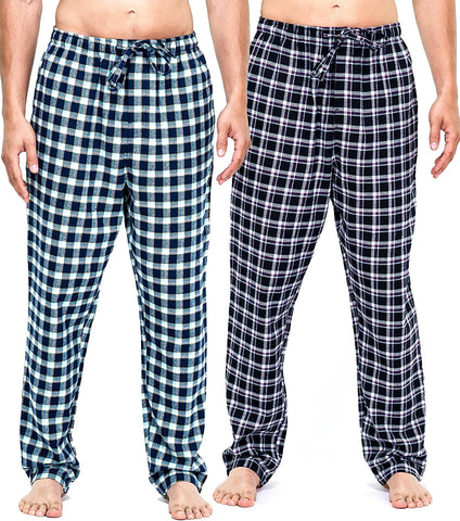 Mens Flannel Pants - 2pk [Black/Blue/White - Black/Purple/White Plaid Set]