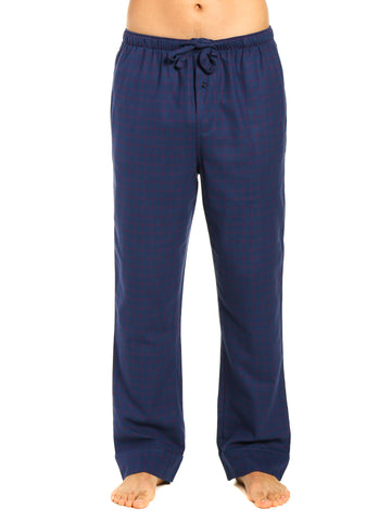 Mens Gingham 100% Cotton Flannel Lounge Pants - Checks - Dark Blue