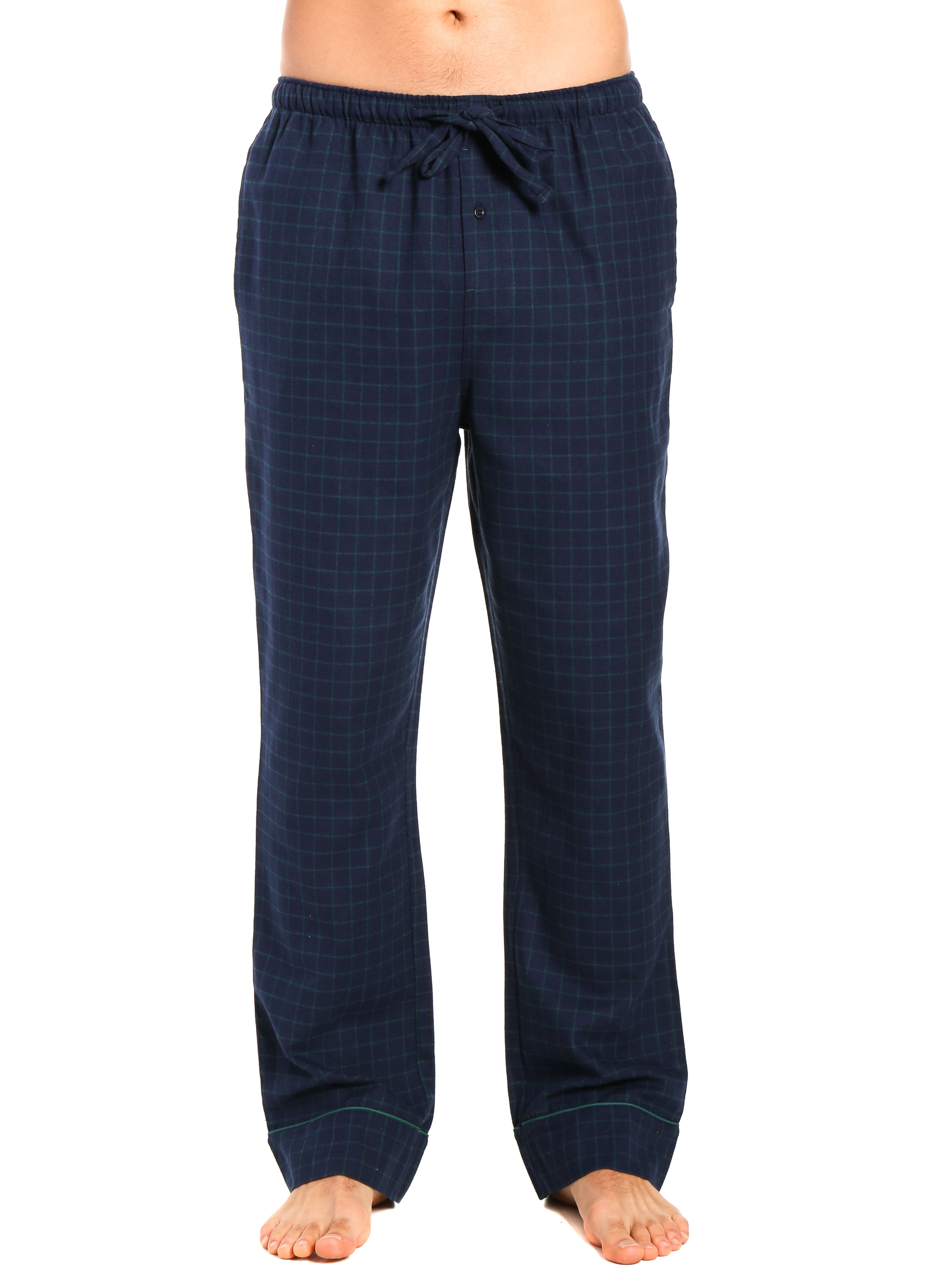 Mens Gingham 100% Cotton Flannel Lounge Pants - Windowpane Checks - Navy Green