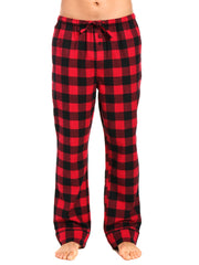 Mens Gingham 100% Cotton Flannel Lounge Pants - Gingham Checks - Black-Red