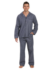 Box Packaged Men's Premium 100% Cotton Flannel Pajama Sleepwear Set - Dark Blue