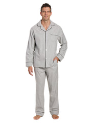 Box Packaged Men's Premium 100% Cotton Flannel Pajama Sleepwear Set - Heather Gray