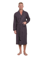 Mens Premium 100% Cotton Flannel Robe - Windowpane Checks - Iron