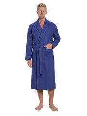 Mens Premium 100% Cotton Flannel Robe - Windowpane Checks - Navy Blue