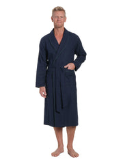 Mens Premium 100% Cotton Flannel Robe - Windowpane Checks - Navy Green