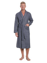Mens Premium 100% Cotton Flannel Robe - Dark Blue