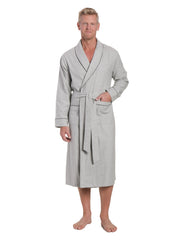 Mens Premium 100% Cotton Flannel Robe - Heather Gray