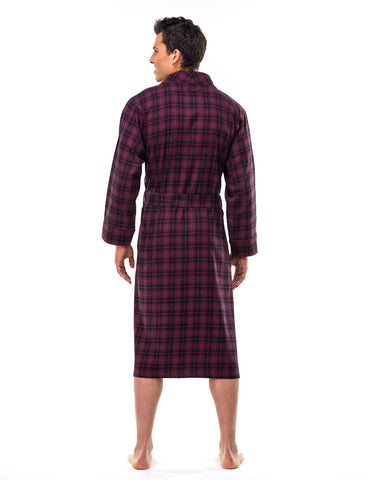 Mens Premium Flannel Robe - [Black/Burgundy Plaid]