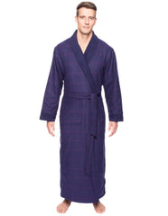 Men's Premium 100% Cotton Flannel Fleece Lined Robe - Windowpane Checks Blue/Red
