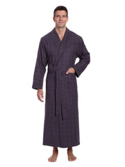 Mens Premium 100% Cotton Flannel Fleece Lined Robe - Windowpane Checks - Iron
