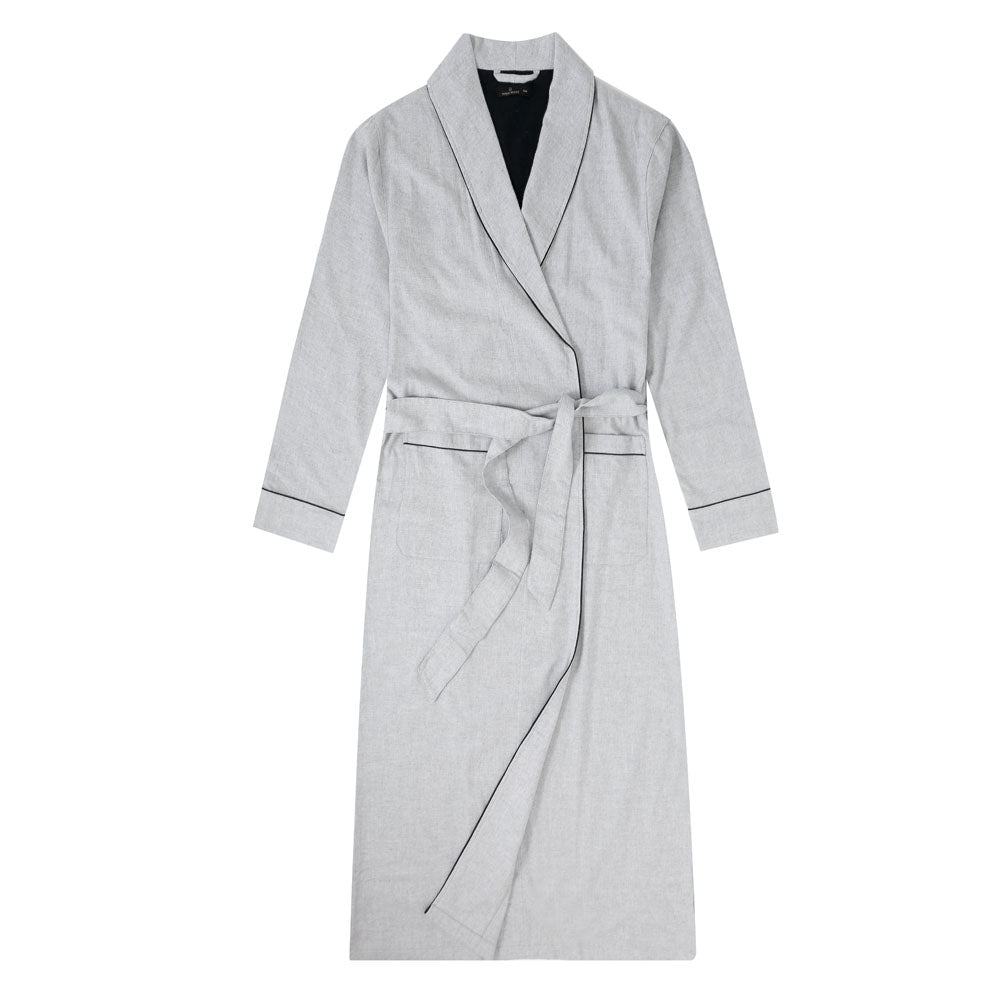Mens Robe - 100% Cotton Flannel Robe Long - Heather Gray