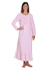 Women's Premium Flannel Long Gown - Twinkle Pink-Grey