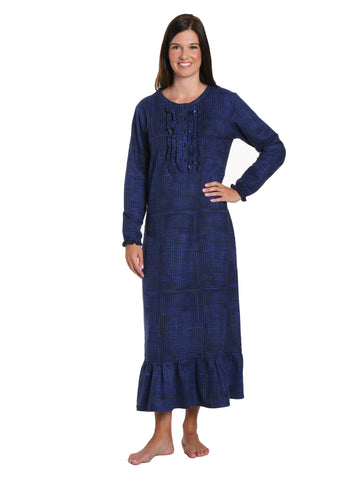 Women's Premium Flannel Long Gown - Jutelicious Blue