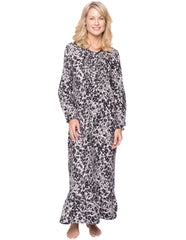 Women's Premium Flannel Long Gown - Leopard Pink/Grey