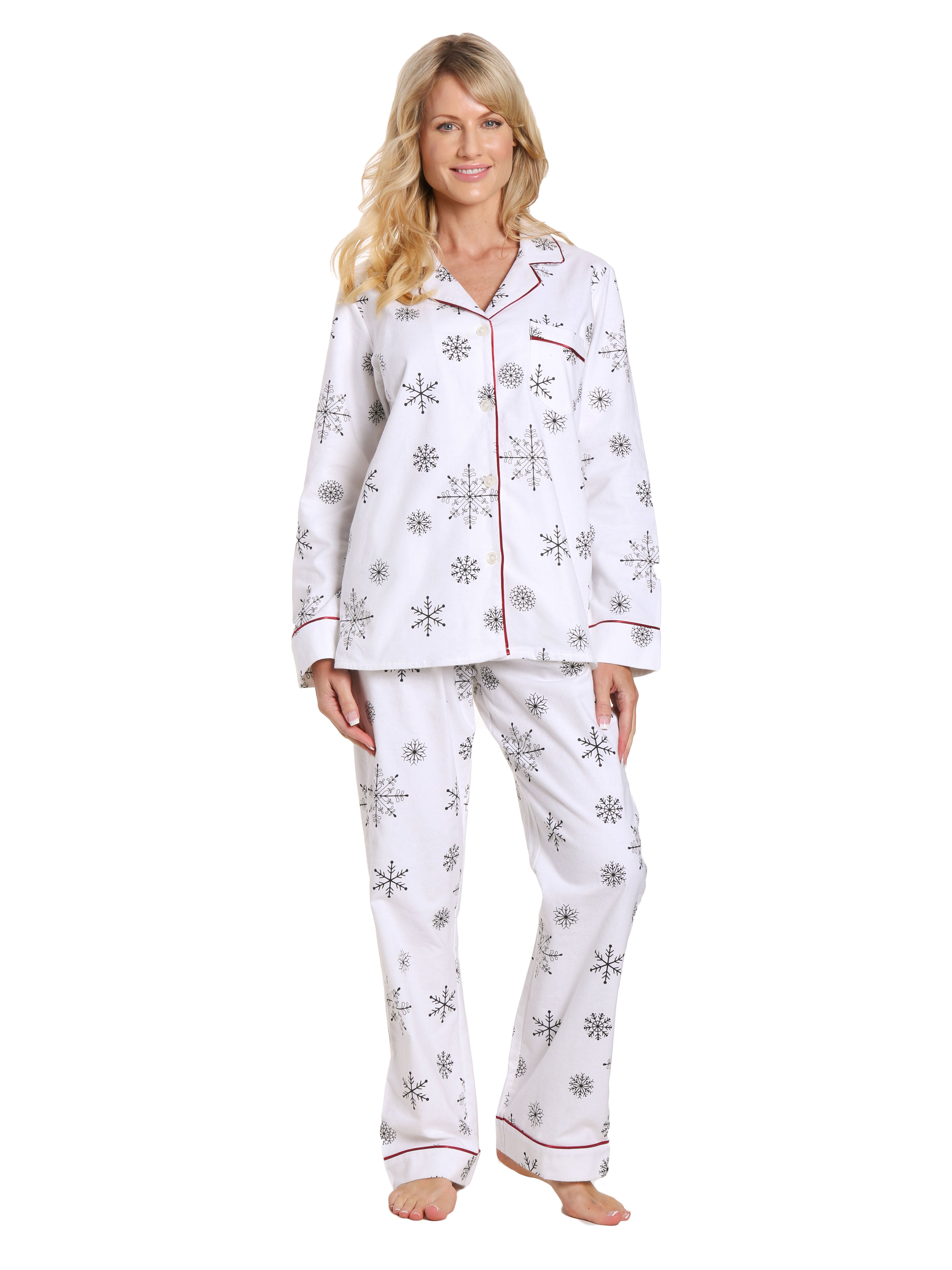 Womens Premium 100% Cotton Flannel Pajama Sleepwear Set - Snowfall